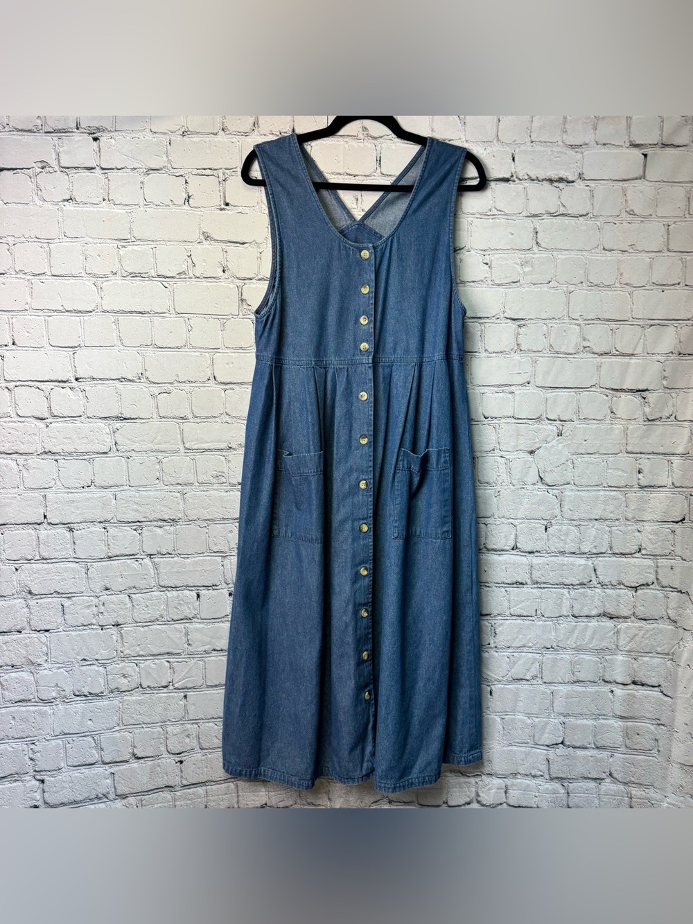 Vtg 90s Mainstreet Blues Cottagecore Denim Button-Front Pinafore Dress Size A4